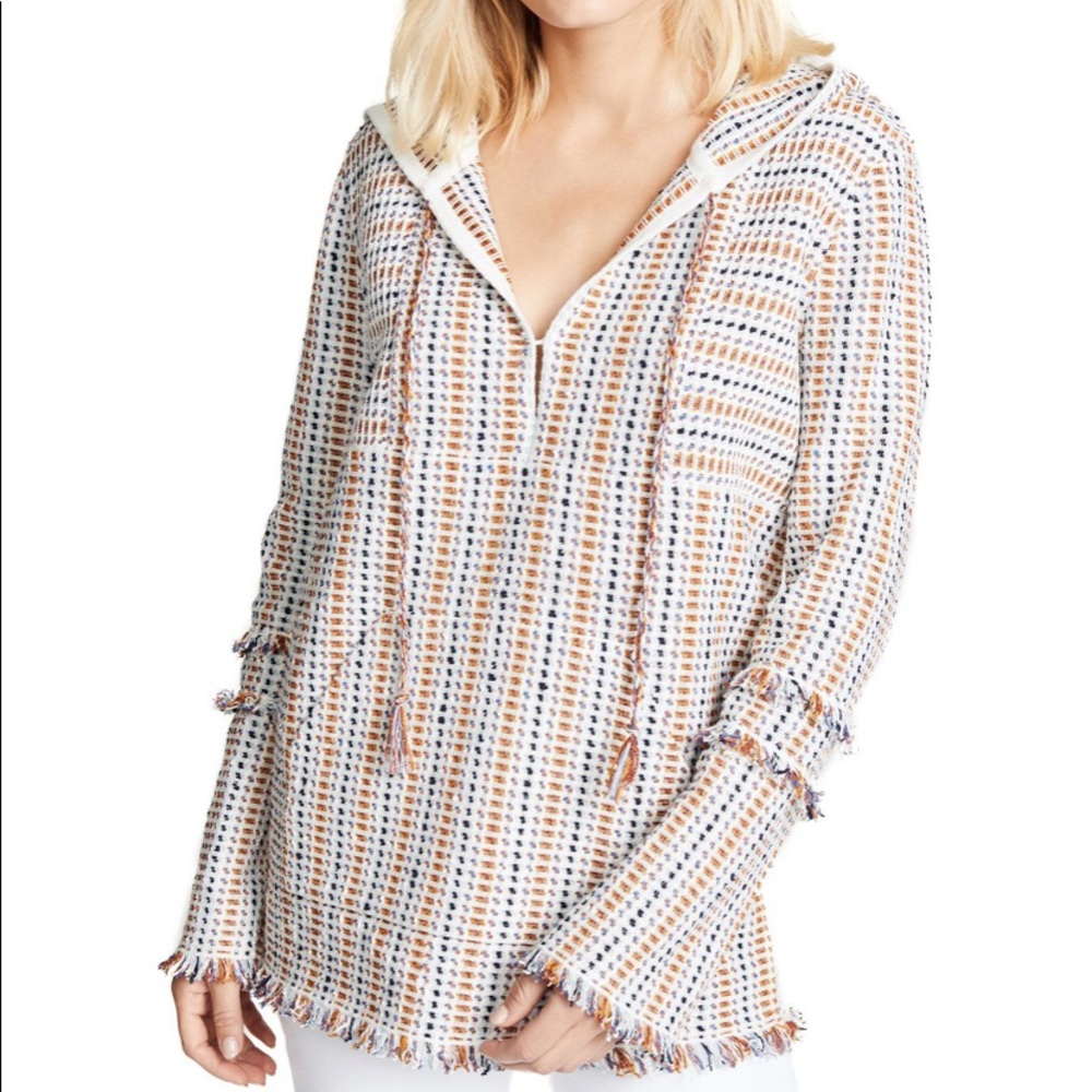 Tory Burch Hollis Baja fringe trim Tunic hoodie SP
